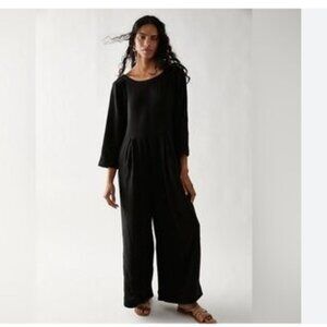 Free People Endless Summer Sz Small Shiloh One Piece Jumpsuit Black Open Back